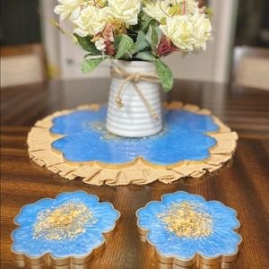 Flower Tray and Matching Coaster Set